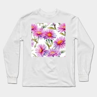 Watercolor Wildflower New England Aster Pattern 2 Long Sleeve T-Shirt